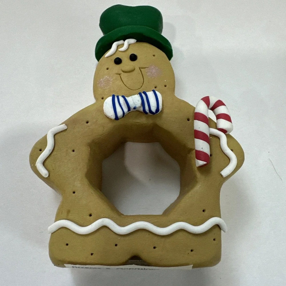 Vtg Christmas Napkin Rings Lot of 6 Handmade Clay Dough Table Decor